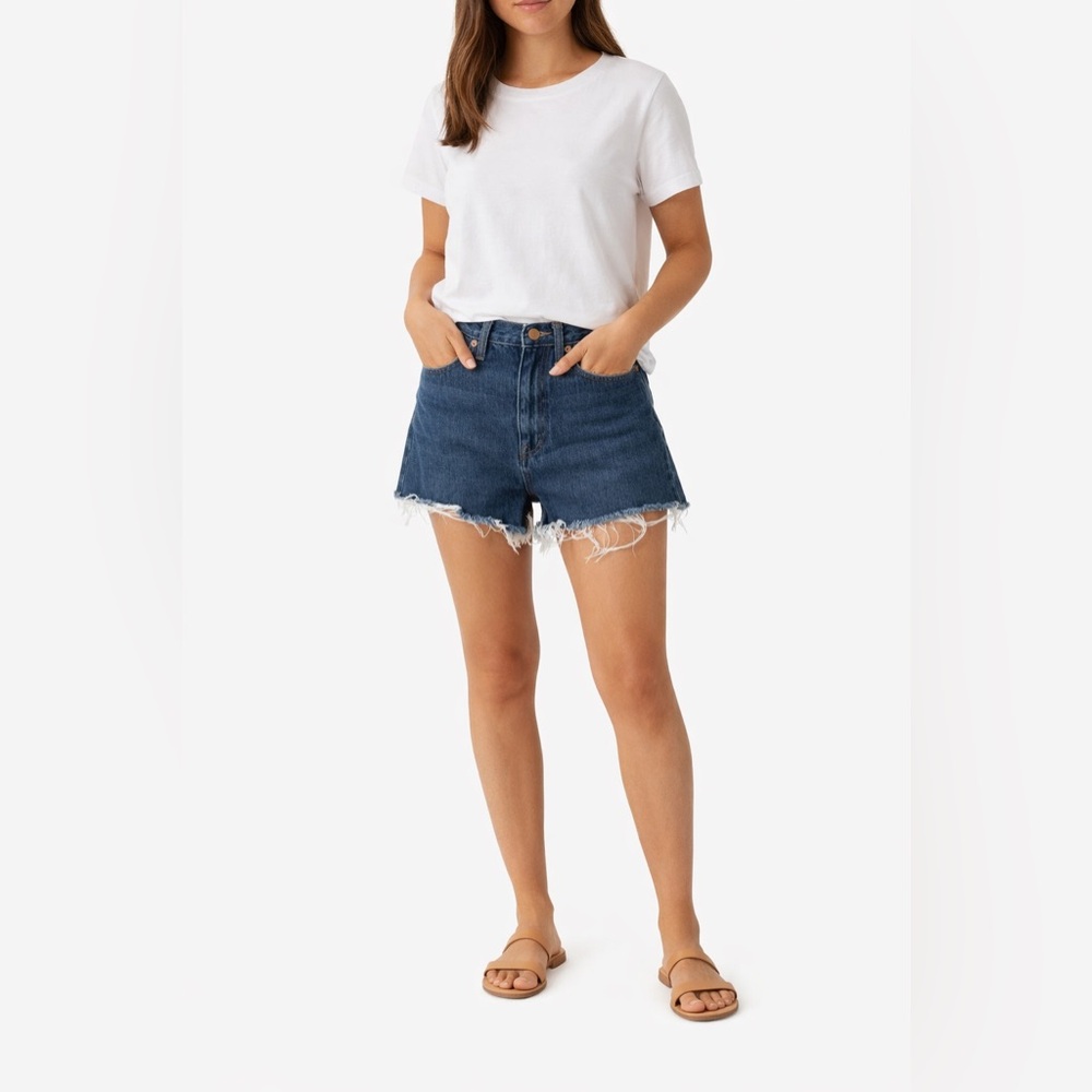 Madewell Dark Blue Denim High-Rise Cutoff Jean Shorts. Cotton/ Hemp Blend. Sz 27